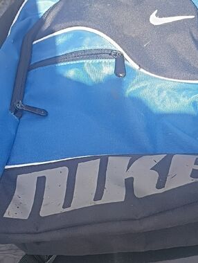 Backpack/Nike Blue & Black with Bold Gray Logo Nike Logo Front Has Wear